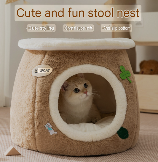 Cozy Plush Cat Cave Bed – Enclosed & Soft Sleeping House for Cats