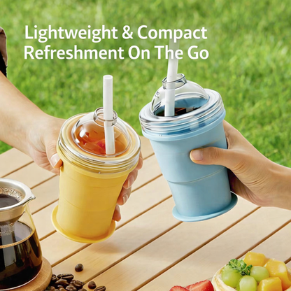 Foldable Ice Ball Drink Cup – Portable Silicone Tumbler with Built-In Ice Mold