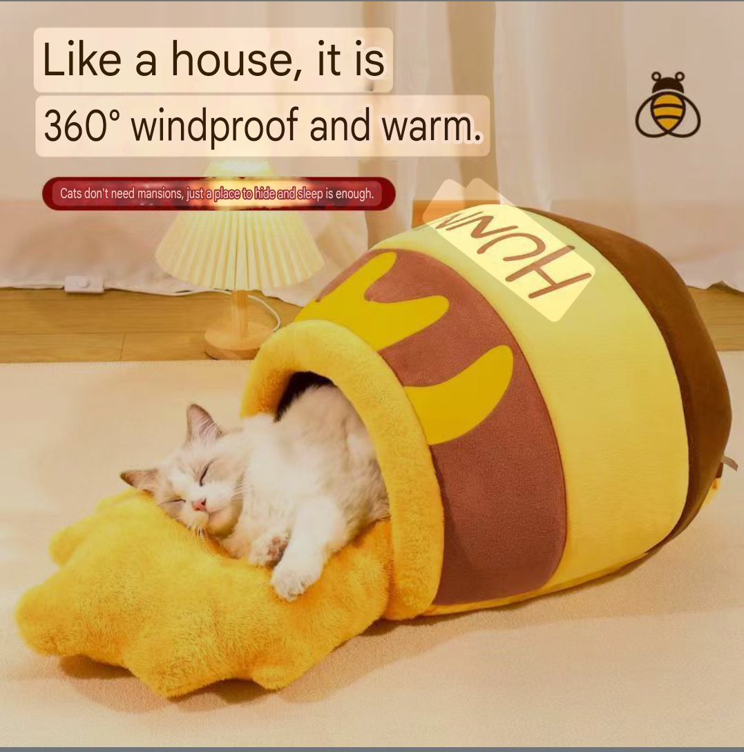 Cozy Honey Pot Cat Cave – Plush Bed for Deep Sleep & Comfort