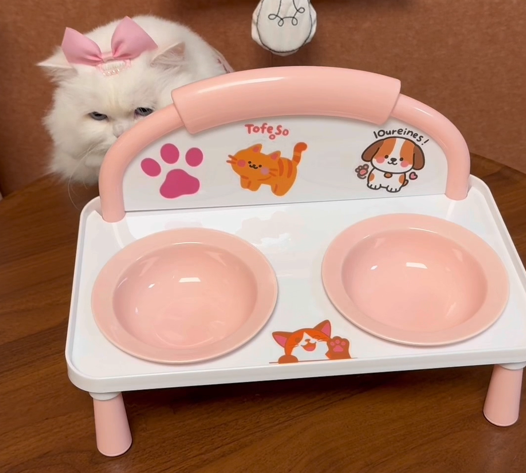 Double Elevated Pet Bowl – Cat & Dog Feeding & Drinking, Neck-Protect, Spill-Proof
