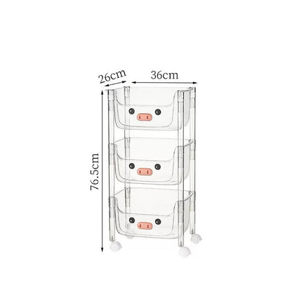 Plastic Storage Rack, Cat ,Kids Toy Storage Organiser, Multi-layer Storage Rack, Plastic Trolley, Transparent, Movable Baby Bookcase