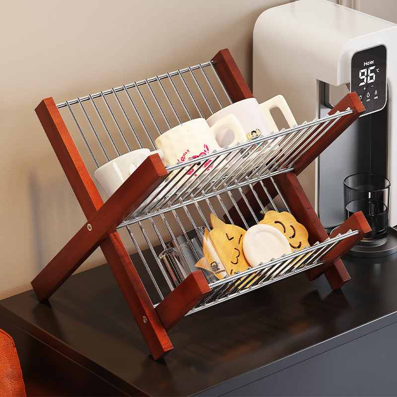 Tier Wooden Plate & Bowl Organizer - Space Saving Kitchen Rack
