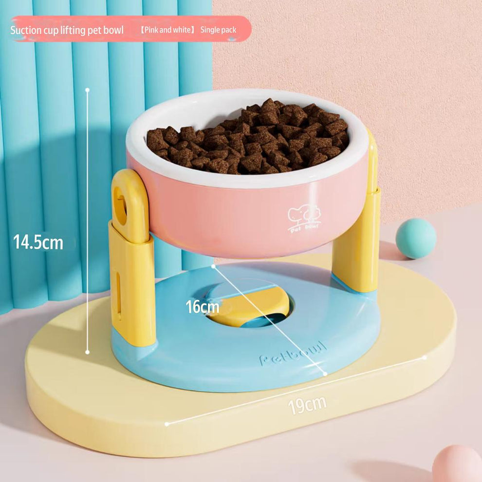 Adjustable height cat bowl with suction