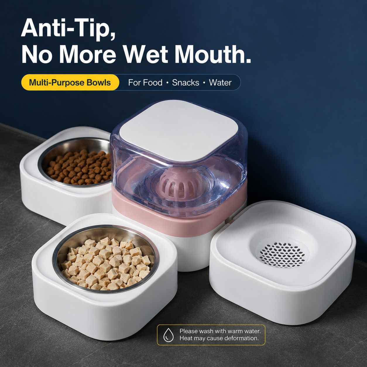 Gravity-Fed Cat & Dog Water Dispenser with Food Bowls