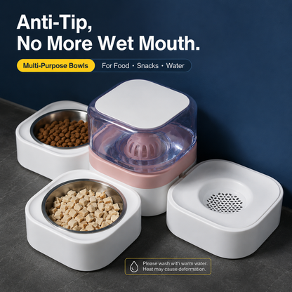 Gravity-Fed Cat & Dog Water Dispenser with Food Bowls