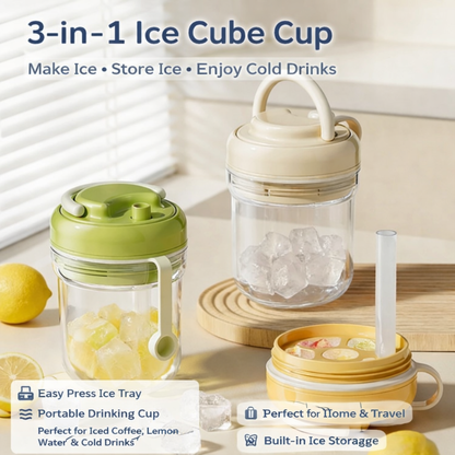 HaLe Bear 3-in-1 Ice Cup – Ice Maker, Storage & Portable Straw Cup