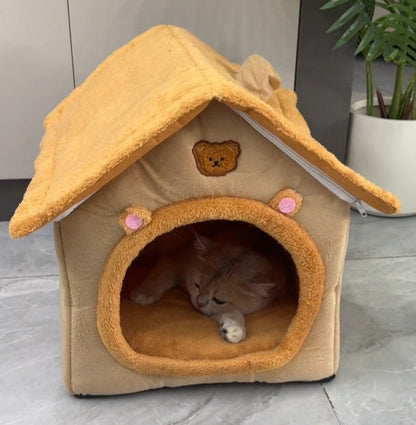Removable and washable] Cat bed and dog bed closed cute warm house cat bed winter thickened small dog bed cat