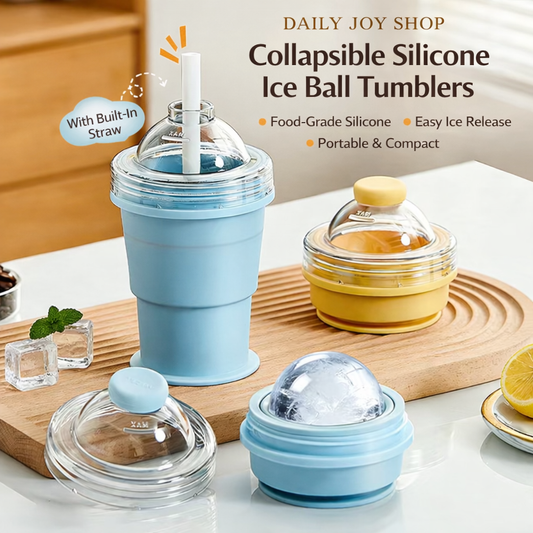 Foldable Ice Ball Drink Cup – Portable Silicone Tumbler with Built-In Ice Mold