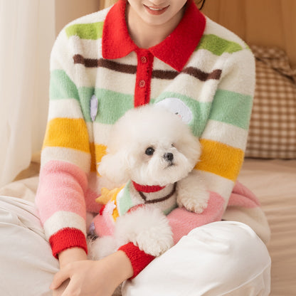 Matching Pet & Owner Winter Knitwear Set – Colorful Cozy Striped Sweaters
