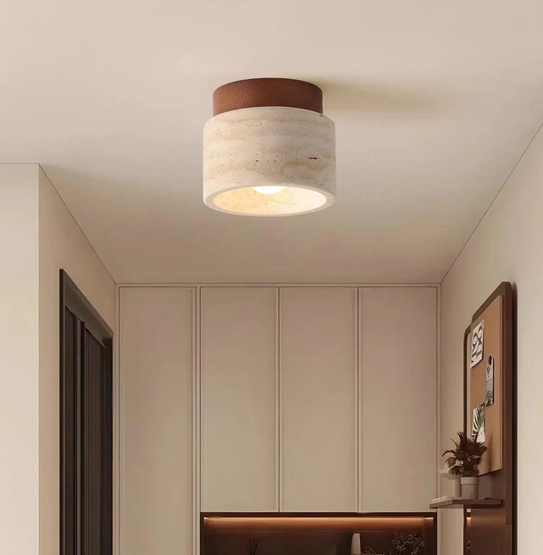 Japanese-Style Travertine Ceiling Light