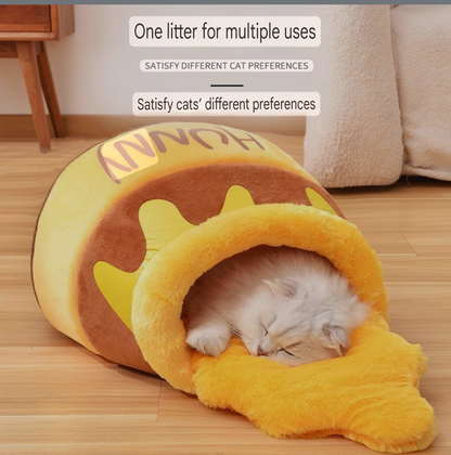 Cozy Honey Pot Cat Cave – Plush Bed for Deep Sleep & Comfort
