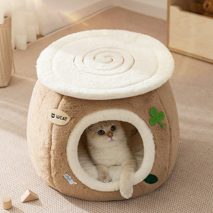 Cozy Plush Cat Cave Bed – Enclosed & Soft Sleeping House for Cats