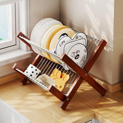 Tier Wooden Plate & Bowl Organizer - Space Saving Kitchen Rack