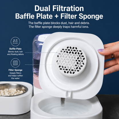 Gravity-Fed Cat & Dog Water Dispenser with Food Bowls