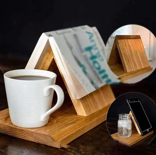 Wooden Triangle Bookshelf – Portable Home Coffee Rack, Triangular Book Holder & Phone Stand
