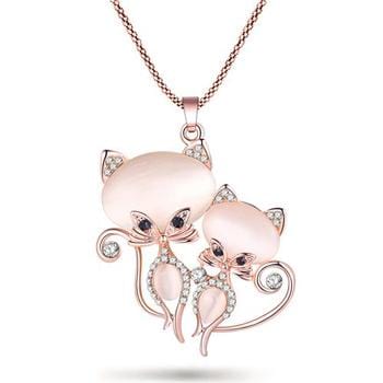 Elegant Pink Crystal Cat Necklace